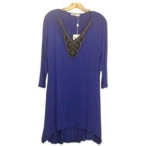 White Mark Dress Beaded Neckline Royal Blue NWT